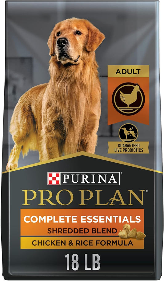 Purina Pro Plan High Protein Dog Food with Probiotics for Dogs, Shredded Blend Chicken & Rice Formula - 18 Lb. Bag