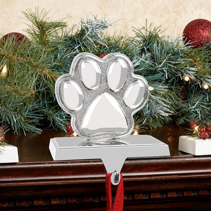 Dog Paw Christmas Stocking Holder, 3D Silver Metal Mantel Pet Paw Stocking Hanger for Christmas Fireplace Mantel Decorations Christmas Holiday Supplies