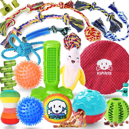 KIPRITII Puppy Toys for Dog Teething-25 Pack Exclusive Puppy Dog Chew Toys for Boredom with Rope Toys, Dog Treat Balls & Dog Toy for Puppy and Small Dogs, Hold a Bottle