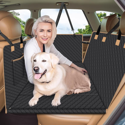 Dog Car Seat Cover for Back Seat, Larger Dog Car Bed Cover with Strong Bottom, Car Back Seat Extender for Dogs, Dog Hammock for Car SUV Truck, Black Footprint