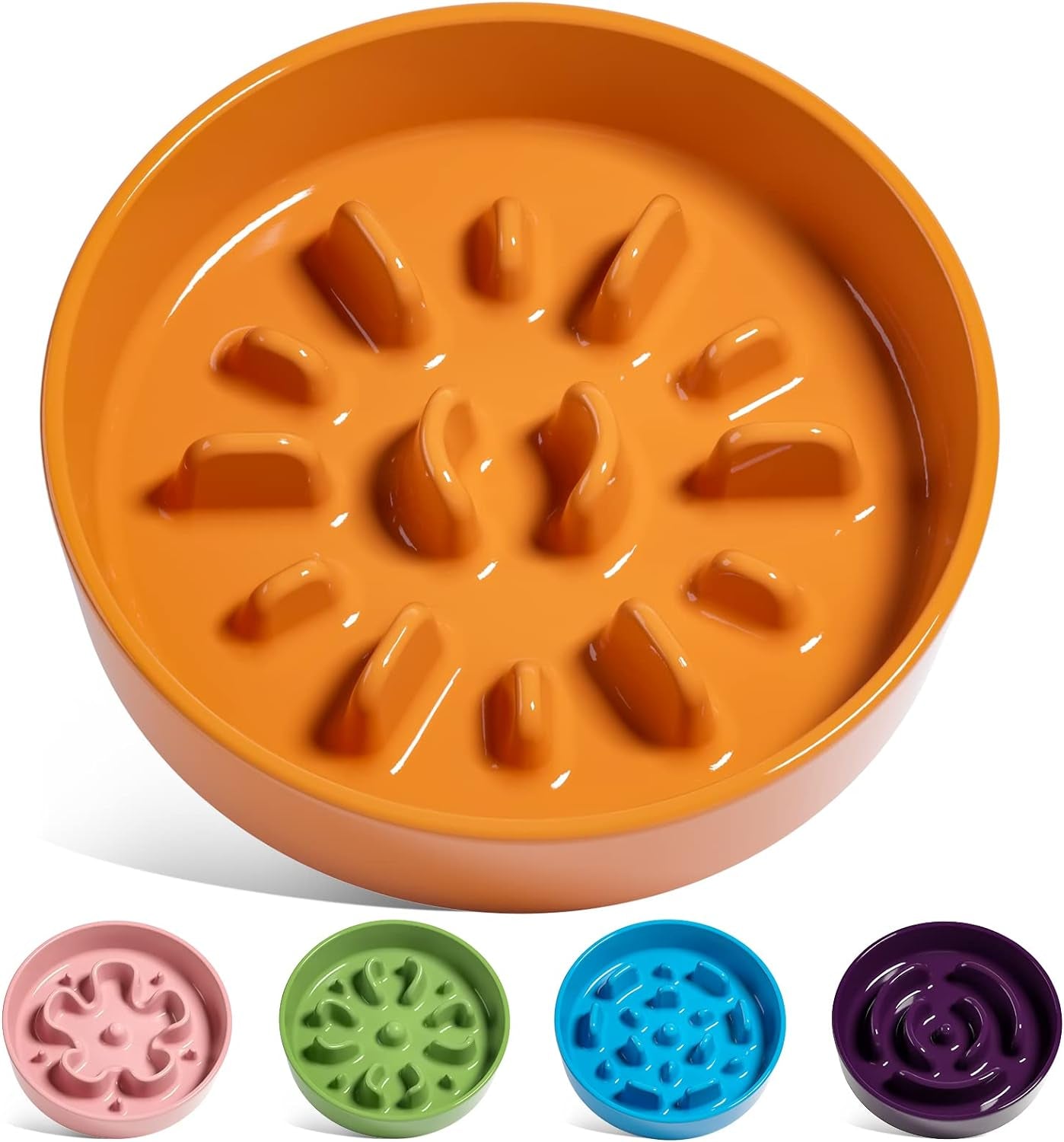 LE TAUCI Ceramic Slow Feeder Dog Bowls Small Breed, 0.6 Cups Dog Food Dish for Fast Eaters, Puzzle Bowl for Small Dogs and Cats,Orange