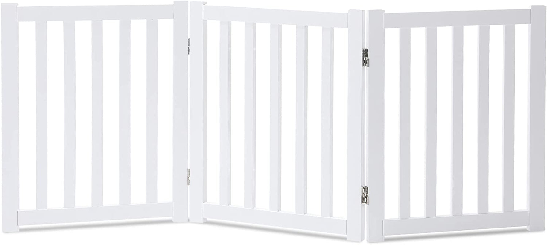 LZRS Solid Hardwood Freestanding Pet Gate,Wooden Dog Gates for Doorways,Nature Wood Dog Gates for the House,Dog Gate for Stairs,Freestanding Indoor Gate Safety Fence,White,24" Height-3 Panels