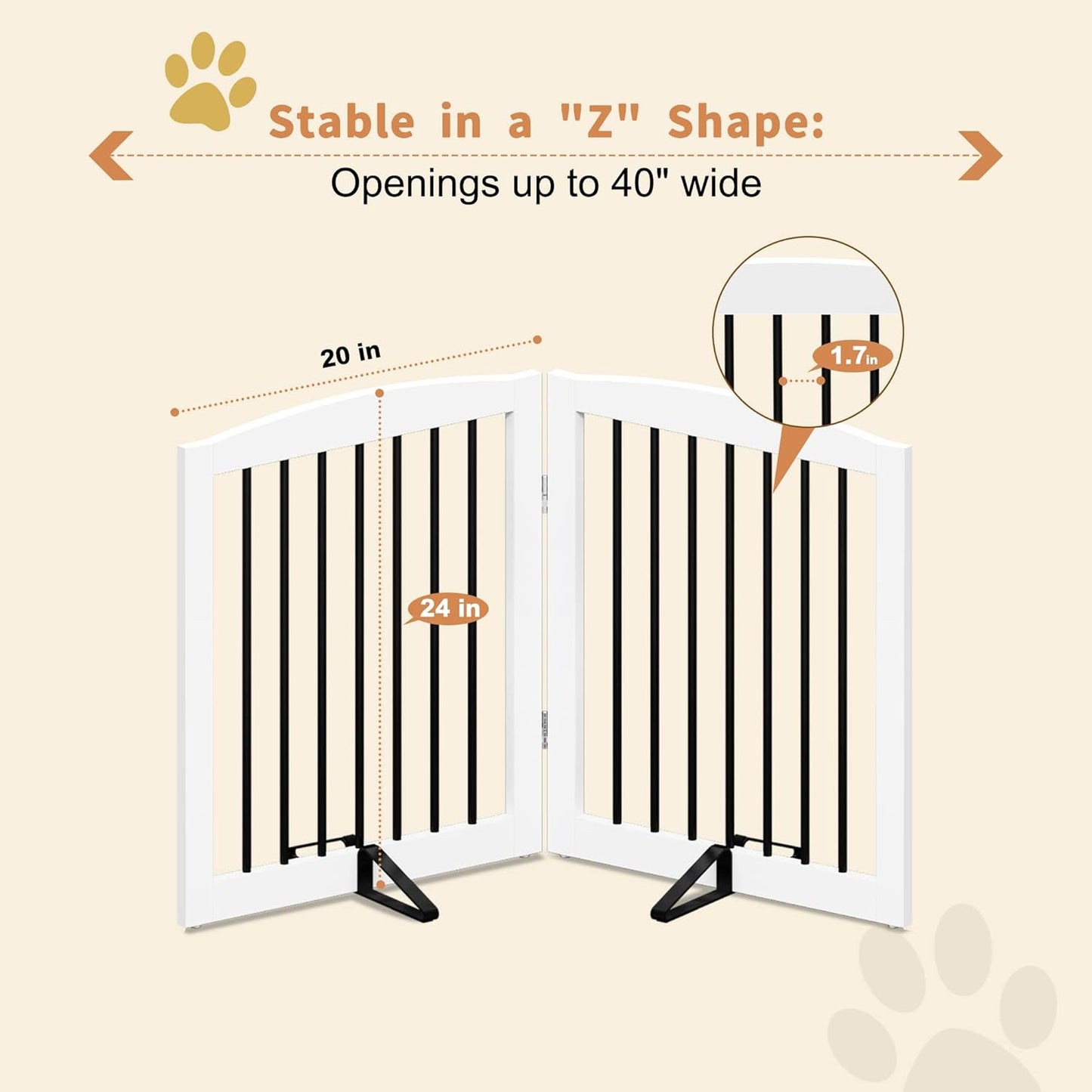 Freestanding Pet Gate for Dogs, Indoor Wooden Dog Gate for House, Extra Wide Dog Gate, Foldable Dog Gate for Stairs, Doorways, Halls, Support Feet Included, 120 Inch Wide, 6 Panels 32", Brown