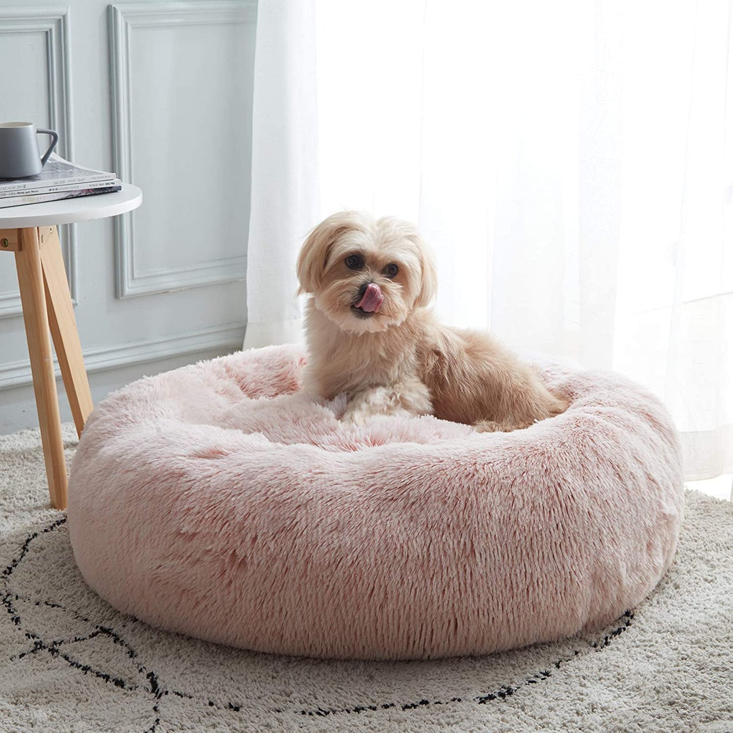 WESTERN HOME WH Calming Dog & Cat Bed, Anti-Anxiety Donut Cuddler Warming Cozy Soft round Bed, Fluffy Faux Fur Plush Cushion Bed for Small Medium Dogs and Cats