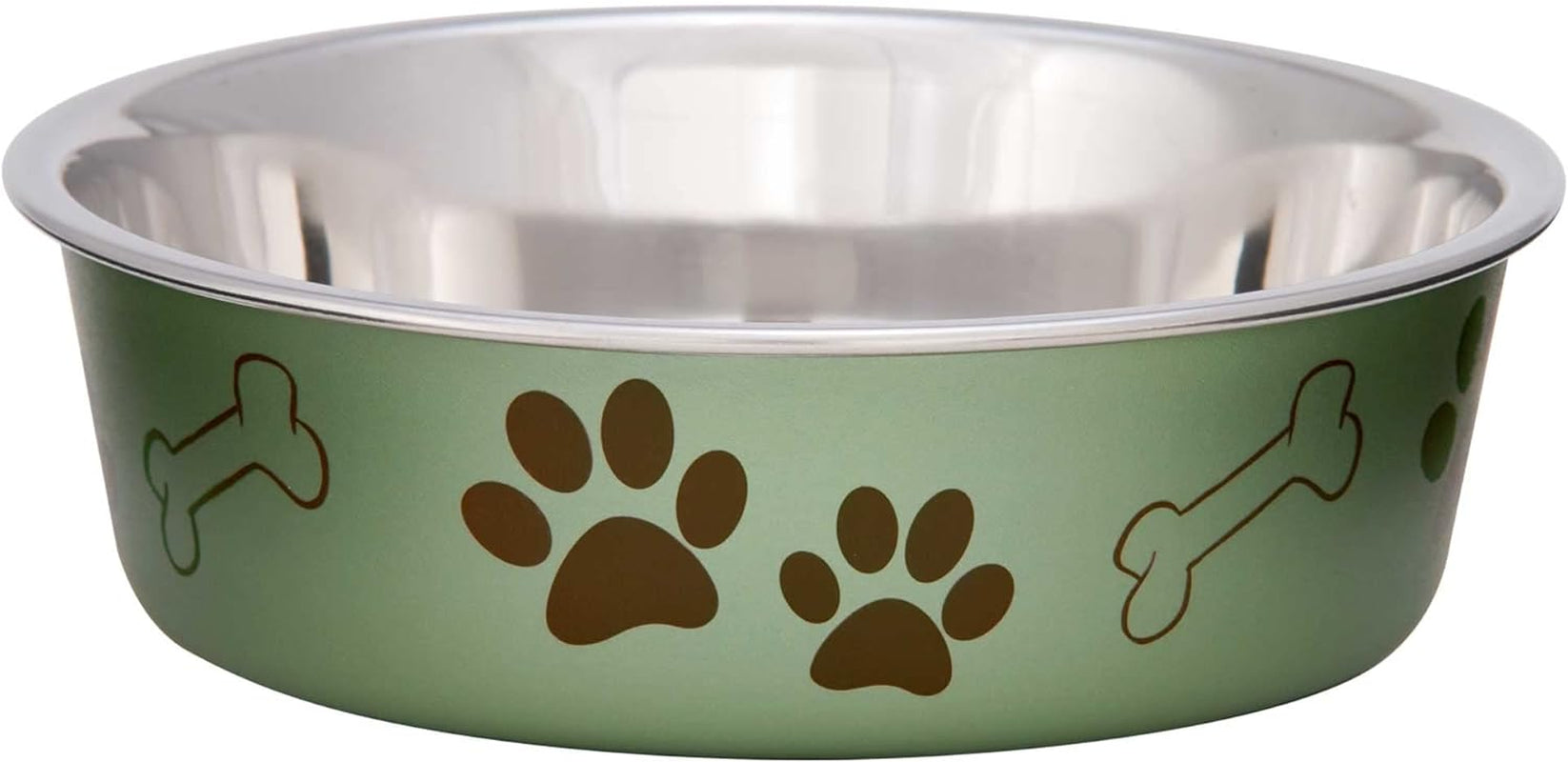 Loving Pets - Bella Bowls - Dog Food Water Bowl No Tip Stainless Steel Pet Bowl No Skid Spill Proof (Medium, Artichoke Green)