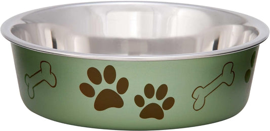 Loving Pets - Bella Bowls - Dog Food Water Bowl No Tip Stainless Steel Pet Bowl No Skid Spill Proof (Large, Artichoke Green)