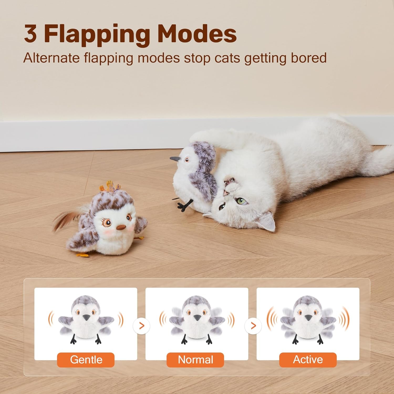 Potaroma Cat Toys 2 Pcs Flapping Sandpiper Pair-Mate, Lifelike Birds Chirp, Chargeable Touch Activated Kitten Toy Interactive Cat Kicker Exercise, Catnip Toys for All Breeds