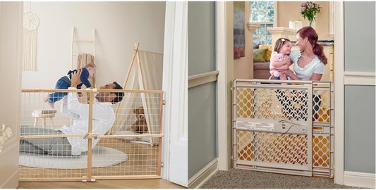 Toddleroo by North States Extra Wide Wire Mesh Wooden Baby Gate: 29.5"-50" Wide. & Supergate Ergo Child Gate, Baby Gate for Stairs and Doorways