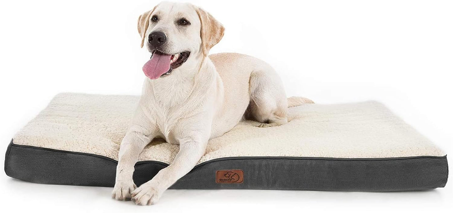 Bedsure Large Dog Crate Bed - Big Orthopedic Waterproof Dog Beds with Removable Washable Cover for Large Dogs, Egg Crate Foam Pet Bed Matdark Khaki