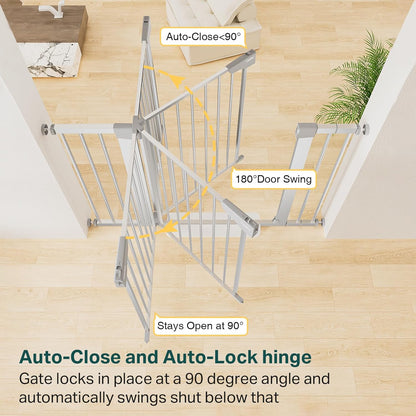 Cumbor 29.7-46" Baby Gate for Stairs, Mom's Choice Awards Winner-Auto Close Dog Gate for the House, Easy Install Pressure Mounted Pet Gates for Doorways, Easy Walk Thru Wide Safety Gate for Dog,Silver