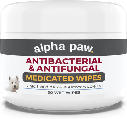 Smiling Paws Pets - Antibacterial & Antifungal Wipes for Dogs & Cats (With Chlorhexidine & Ketoconazole)