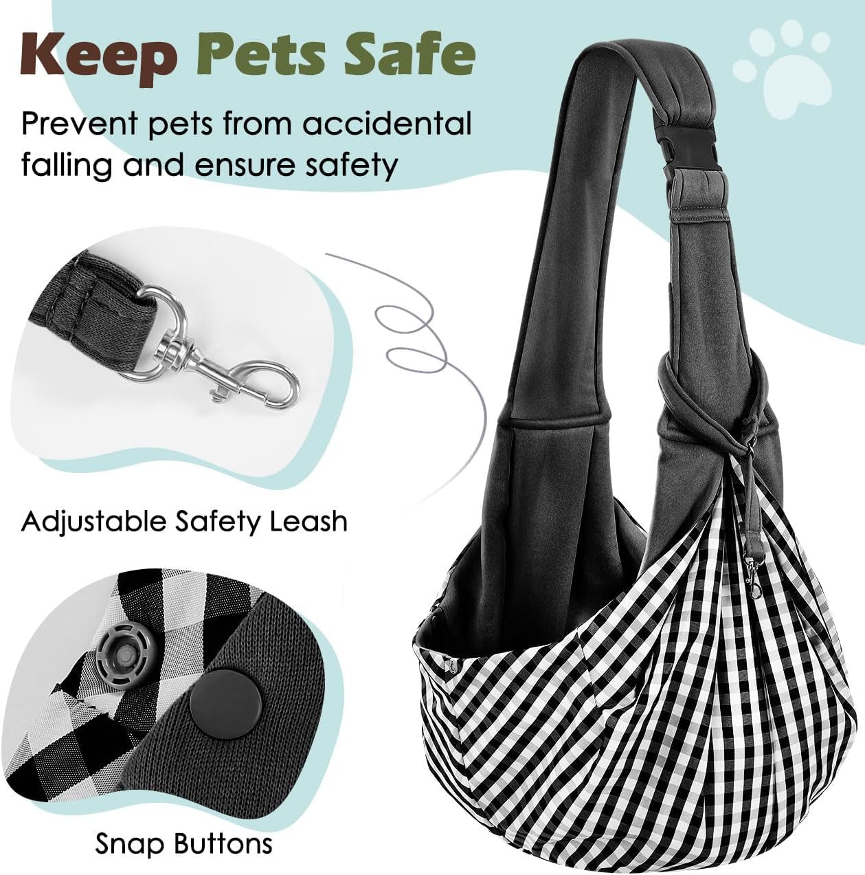 Pawaboo Dog Sling Carrier for Small Dogs, Reversible Hand Free Dog Carrier Sling with Adjustable Strap Buckle & Safety Leash - Soft Pouch and Tote - Suitable for Carry Small Dogs and Cats, up to 12Lbs