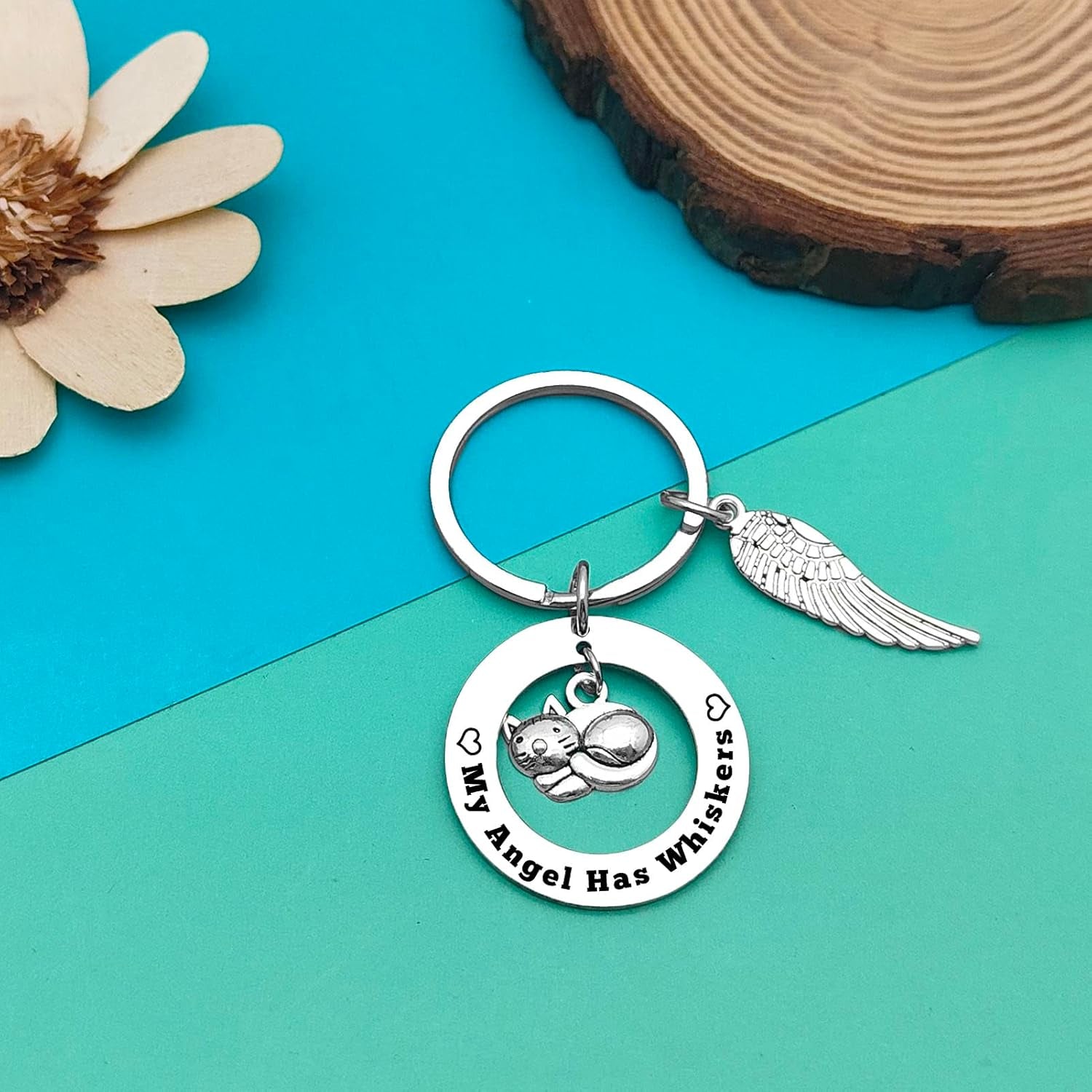 Dabihu Cat Memorial Keychain in Silver, Loss of Pet Sympathy Gift for Cat Owners