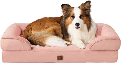 EHEYCIGA Orthopedic Dog Beds for Large Dogs, Waterproof Memory Foam Large Dog Bed with Sides, Non-Slip Bottom and Egg-Crate Foam Large Dog Couch Bed with Washable Removable Cover, Dusty Pink