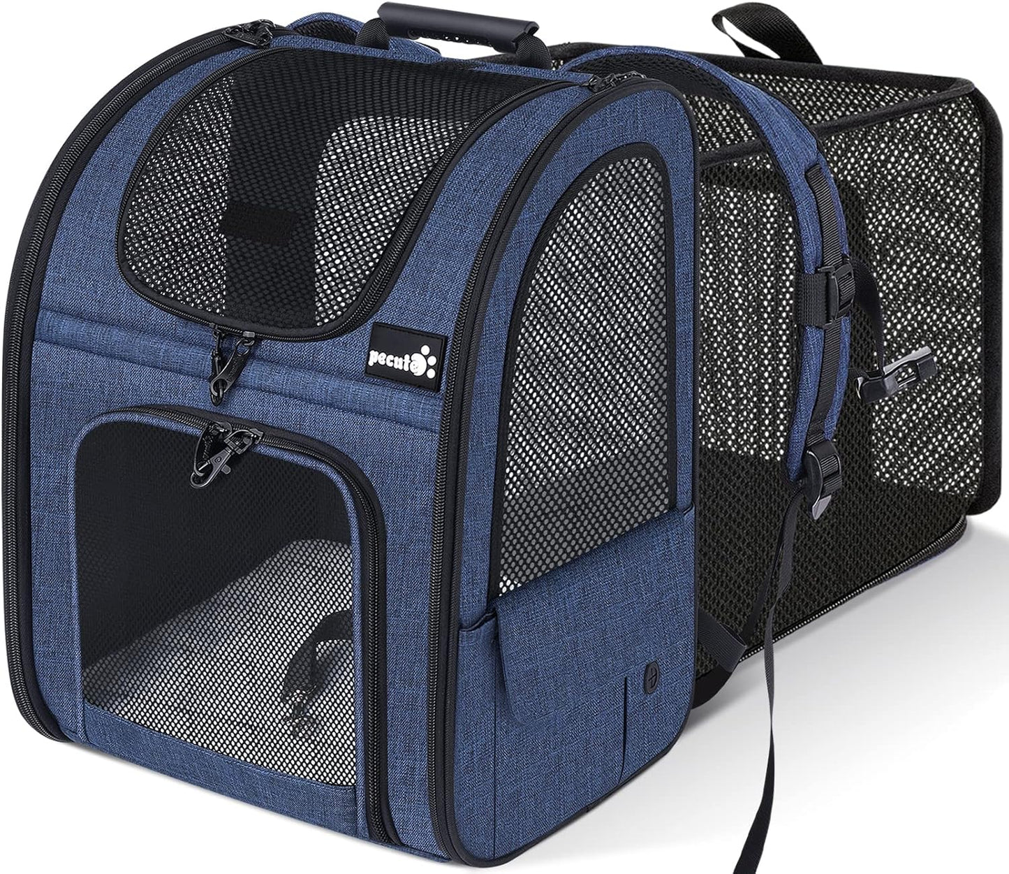 Pecute Pet Carrier Backpack, Large Cat Carrier Backpack, Expandable Cat Backpack with Breathable Mesh for Medium Large Cats, and Small Dogs, Dog Backpack Carrier for Travel Hiking Blue