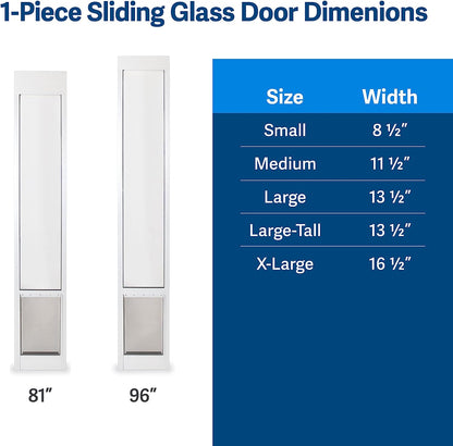 Petsafe 1-Piece Sliding Glass Pet Door for Dogs & Cats - Adjustable Height 91 7/16" to 96" - Medium, White, No-Cut DIY Install, Aluminum Patio Panel Insert, Great for Renters or Seasonal Installation