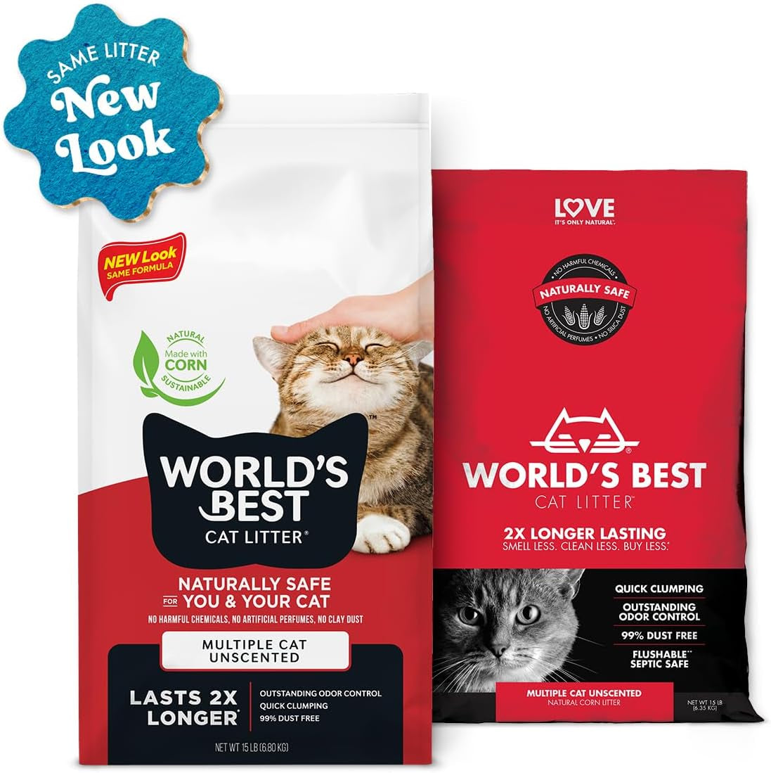 WORLD'S BEST CAT LITTER Multiple Cat Unscented, 8-Pounds - Natural Ingredients, Quick Clumping, Flushable, 99% Dust Free & Made in USA - Long-Lasting Odor Control & Easy Scooping