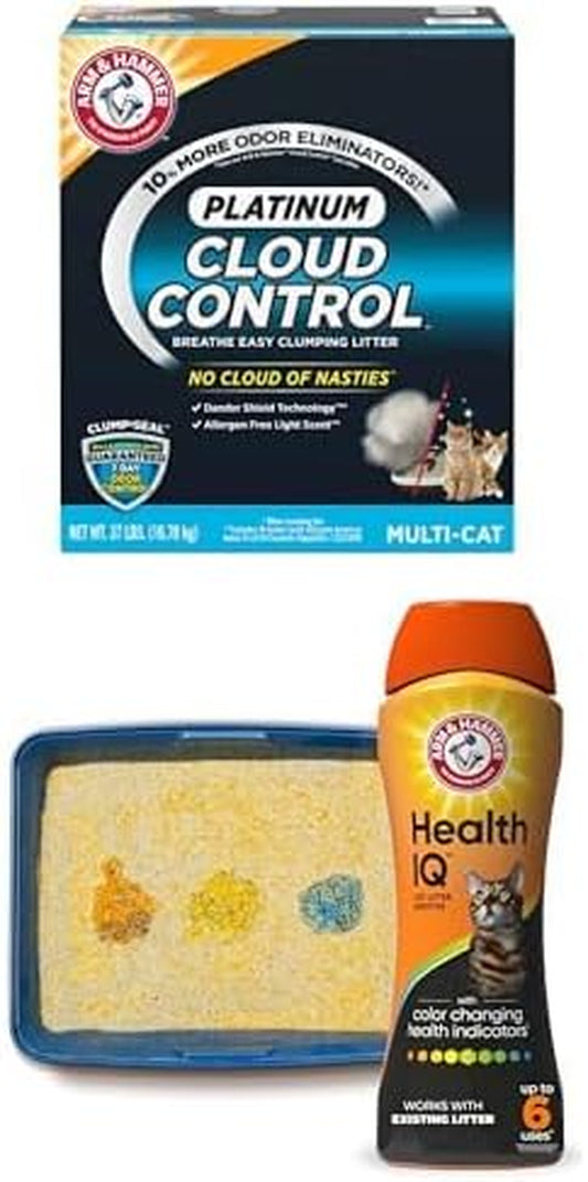 Bundle of ARM & HAMMER Cloud Control Platinum Clumping Cat Litter 37LB + ARM & HAMMER Health IQ Cat Litter Additive, with Color Changing Health Indicators, Works with Most Litter, 10 Oz