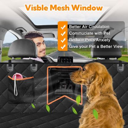 Kytely Dog Car Seat Cover for Back Seat,Waterproof Hammock with Mesh Window, Anti-Scratch Nonslip Car Seat Protector for Dogs, 600D Heavy Duty Dog Seat Cover for Cars Trucks and Suvs