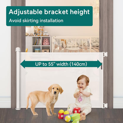 YOOFOR Retractable Baby Gate, Extra Wide Safety Kids or Pets Gate, 33” Tall, Extends to 55” Wide, Mesh Safety Dog Gate for Stairs, Indoor, Outdoor, Doorways, Hallways (Grey, 33"X55")