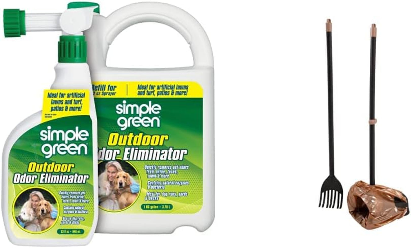 Simple Green Outdoor Odor Eliminator for Pets + Arm & Hammer Pooper Scooper Swivel Bin & Rake Dog Poop Scooper