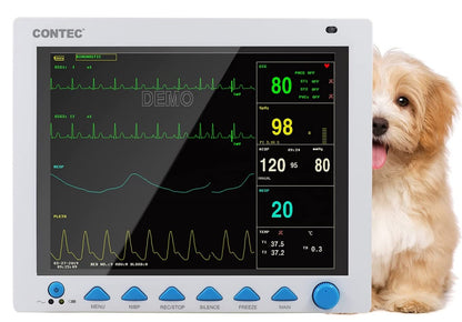 CONTEC CMS8000VET 6 Parameter Veterinary Monitor, PET Vet Portable Patient Monitor Multiparameter, 12.1" LCD for Animal Clinic Home Use,Dog Cat