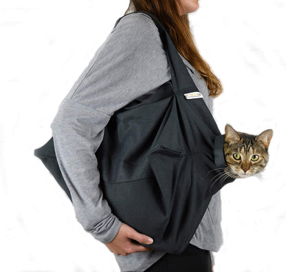 Cozy Comfort Carrier - Large Charcoal Grey Cat Carrier Bag, Soft Cat Carrier and Cat Wrap for Nail Clipping, Vet Visits, Medication Administration, Dental Care, and Traveling