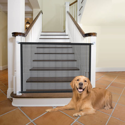 Dog Gate for Stairs Pet Gates for the House: Dogs Screen Mesh Gate for Doorways Stairways Indoor Safety 29 Inches Tall, 38 Inch Wide