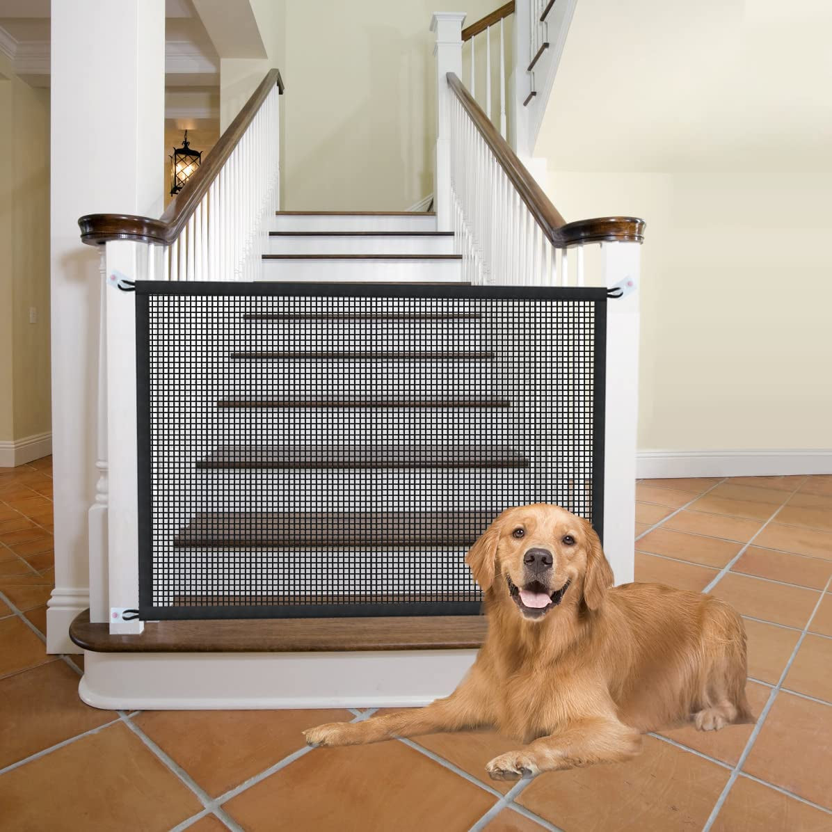 Dog Gate for Stairs Pet Gates for the House: Dogs Screen Mesh Gate for Doorways Stairways Indoor Safety 29 Inches Tall, 41 Inch Wide