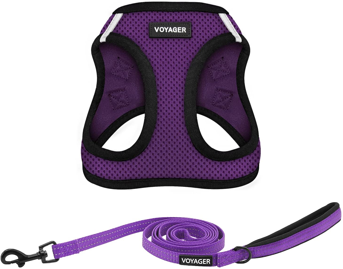 Voyager Step-In Air All Weather Mesh Harness and Reflective Dog 5 Ft Leash Combo with Neoprene Handle, for Small, Medium and Large Breed Puppies by Best Pet Supplies - Purple/Black Trim, Xxx-Small