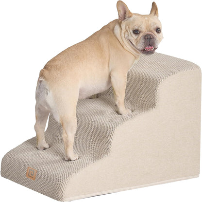 EHEYCIGA Curved Dog Stairs for Small Dogs 15.7" H, 3-Step Dog Steps for Couch Sofa and Chair, Pet Stairs for Cats, Non-Slip Balanced Pet Steps Indoor, Beige