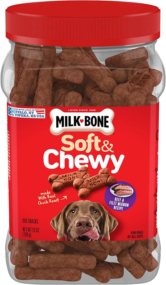 Milk-Bone Soft & Chewy Dog Treats, Beef & Filet Mignon Recipe, 25 Ounce