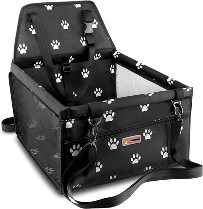 Petbobi Pet Reinforce Car Booster Seat for Dog Cat Portable and Breathable Bag with Seat Belt Dog Carrier Safety Stable for Travel Look Out,With Clip on Leash with PVC Tube (Foot)