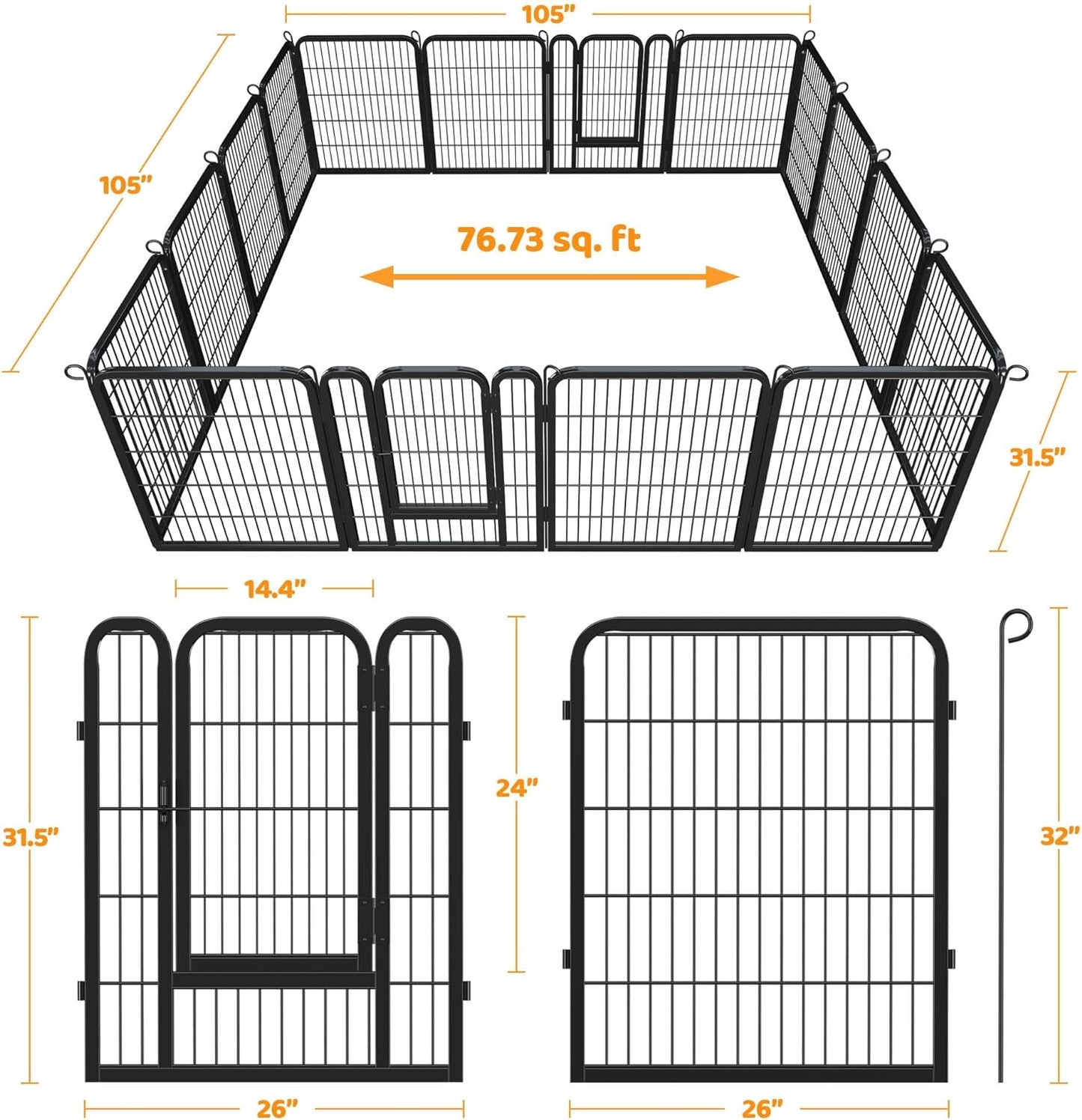 Yaheetech Dog Playpen Outdoor, 24 Panel Dog Fence 47" Indoor Pet Pen for Large/Medium/Small Dogs Heavy Duty Pet Exercise Pen for Puppy/Rabbit/Small Animals Portable Playpen for RV Camping Garden Yard