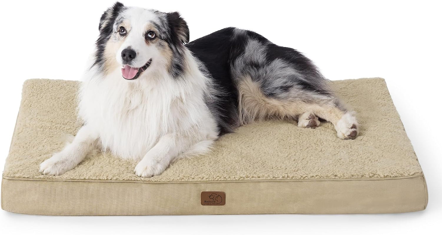 Bedsure Extra Large Dog Crate Bed - Big Orthopedic Waterproof Dog Beds with Removable Washable Cover for Large Dogs, Egg Crate Foam Pet Bed Matkhaki