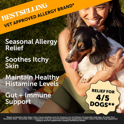 Pet Honesty Allergy Itch Relief for Dogs - Dog Allergy Support Immunity Supplement - Dog Allergy Chews, Probiotics for Dogs, Seasonal Allergies, Skin and Coat Supplement - Peanut Butter (90Ct)