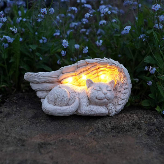 LEWIS&WAYNE Cat Pet Memorial Stones Gifts Ornament, Pet Loss Sympathy Remembrance Gifts with Solar Light Grave Markers Cat Statue Garden Decor Outdoor