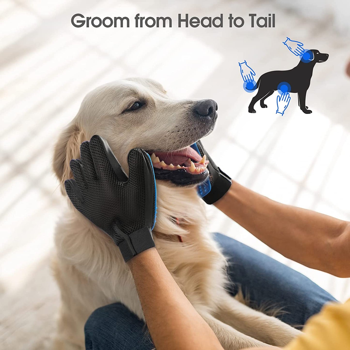 Upgrade Version Pet Grooming Glove - Gentle Deshedding Brush Glove - Efficient Pet Hair Remover Mitt - Enhanced Five Finger Design - Perfect for Dog & Cat with Long & Short Fur - 1 Pair