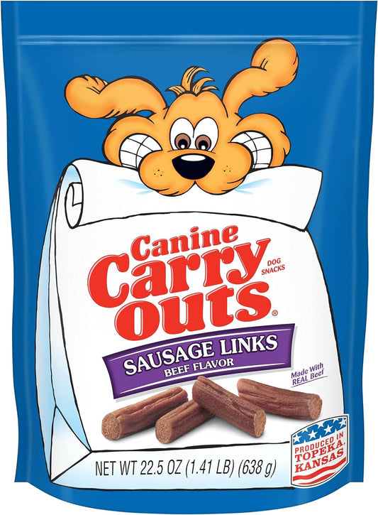 Canine Carry Outs Dog Treats, Sausage Links, 22.5 Ounce (Pack of 6), Made with Real Beef