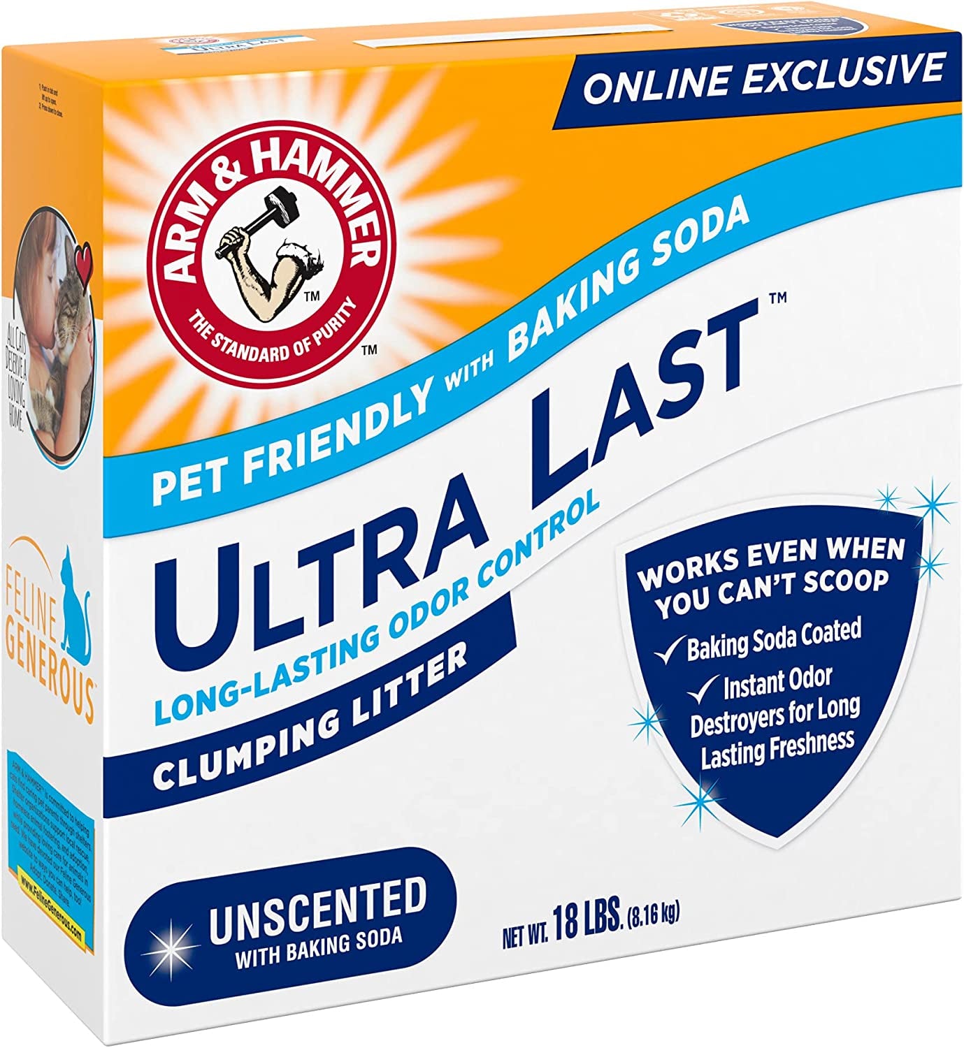 Arm & Hammer Arm Hammer Ultra Last Unscented Clumping Cat Litter, Multicat 18Lb, Pet Friendly with Baking Soda