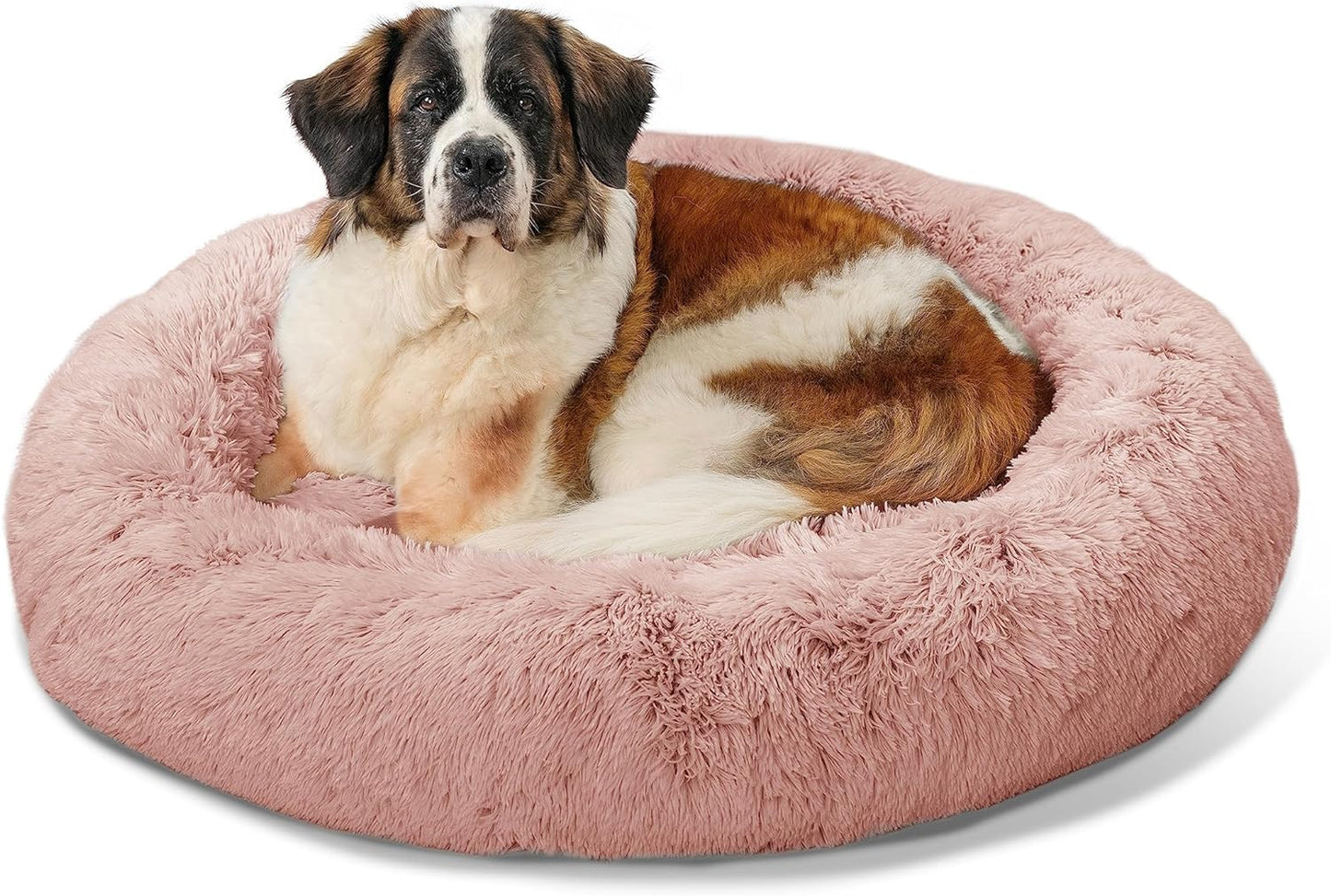 Best Friends by Sheri the Original Calming Donut Cat and Dog Bed in Shag Fur Dusty Rose, Extra Large 45"