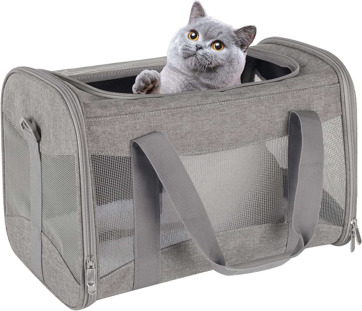 Cat Carrying Case - Pet Carrier Airline Approved, Protable and Breathable Pet Travel Carrier Removable Fleece Pad, Collapsible Cat Carrier Dog Carrier for Medium Cats Small Cats Dogs (X-Large, Grey)