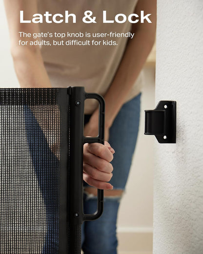 Cumbor 76" Wide Retractable Baby Gates for Stairs, Mesh Dog Gate for the House, 34" Tall Extra Wide Pet Gate for Dogs, Long Child Safety Gates for Doorways, Hallways, Cat Gate Indoor/Outdoor(White)