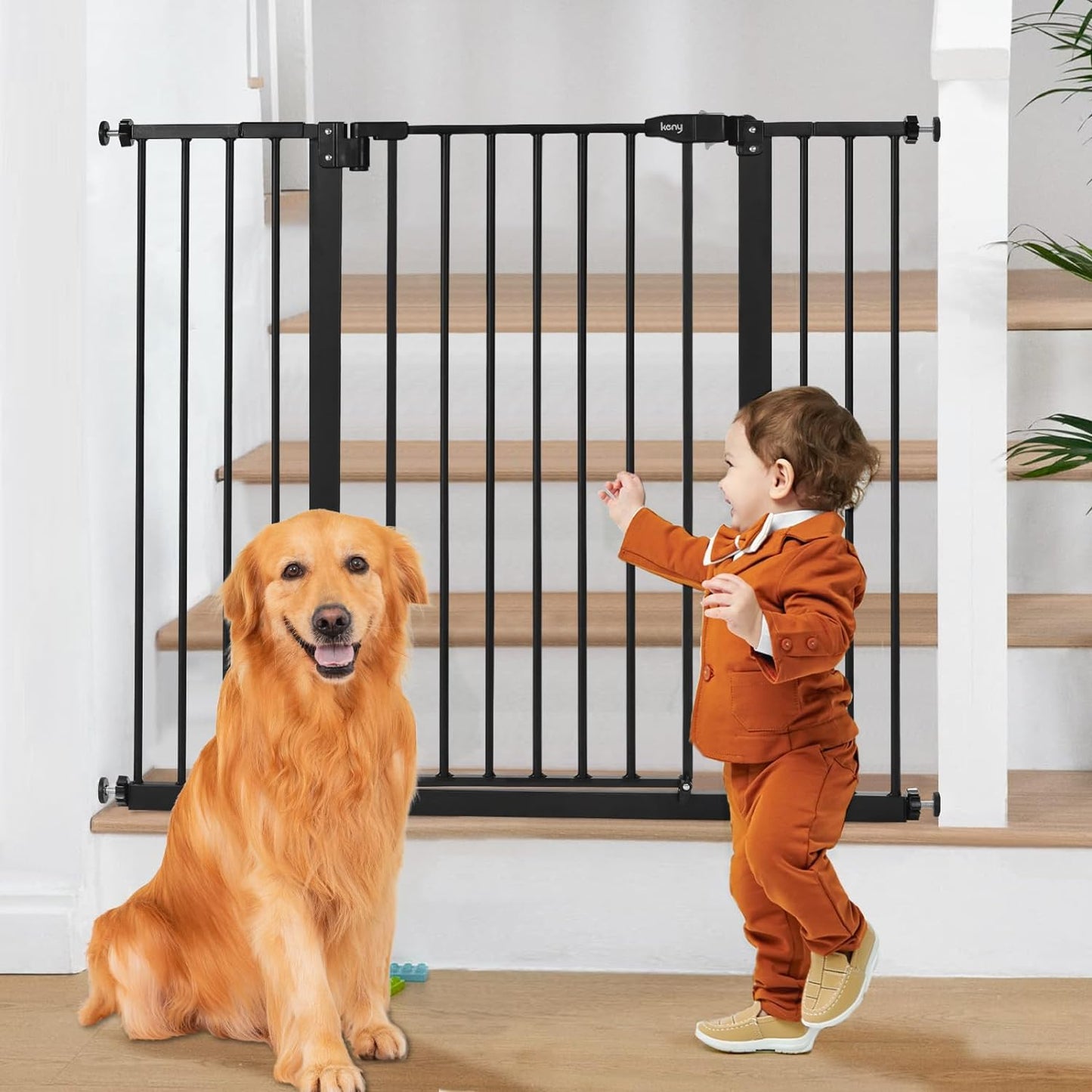 Keny 36" Extra Tall Baby Gate for Stairs, 29"-42.5" Wide Auto Close Dog Gate, Pressure Mounted Easy Walk through Pet Gate for Doorways, Durable Safety Stair Gate, Black