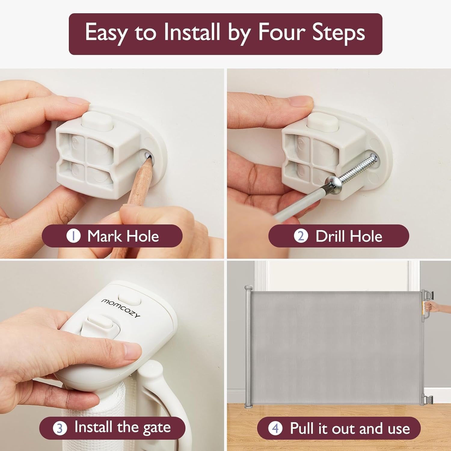 Retractable Baby Gate, Momcozy Extra Wide Mesh Baby Gates for Stairs, 33" Tall, Extends to 71" Wide, Pet Dog Gate for Doorways, Stairs, Hallways, Indoor/Outdoor