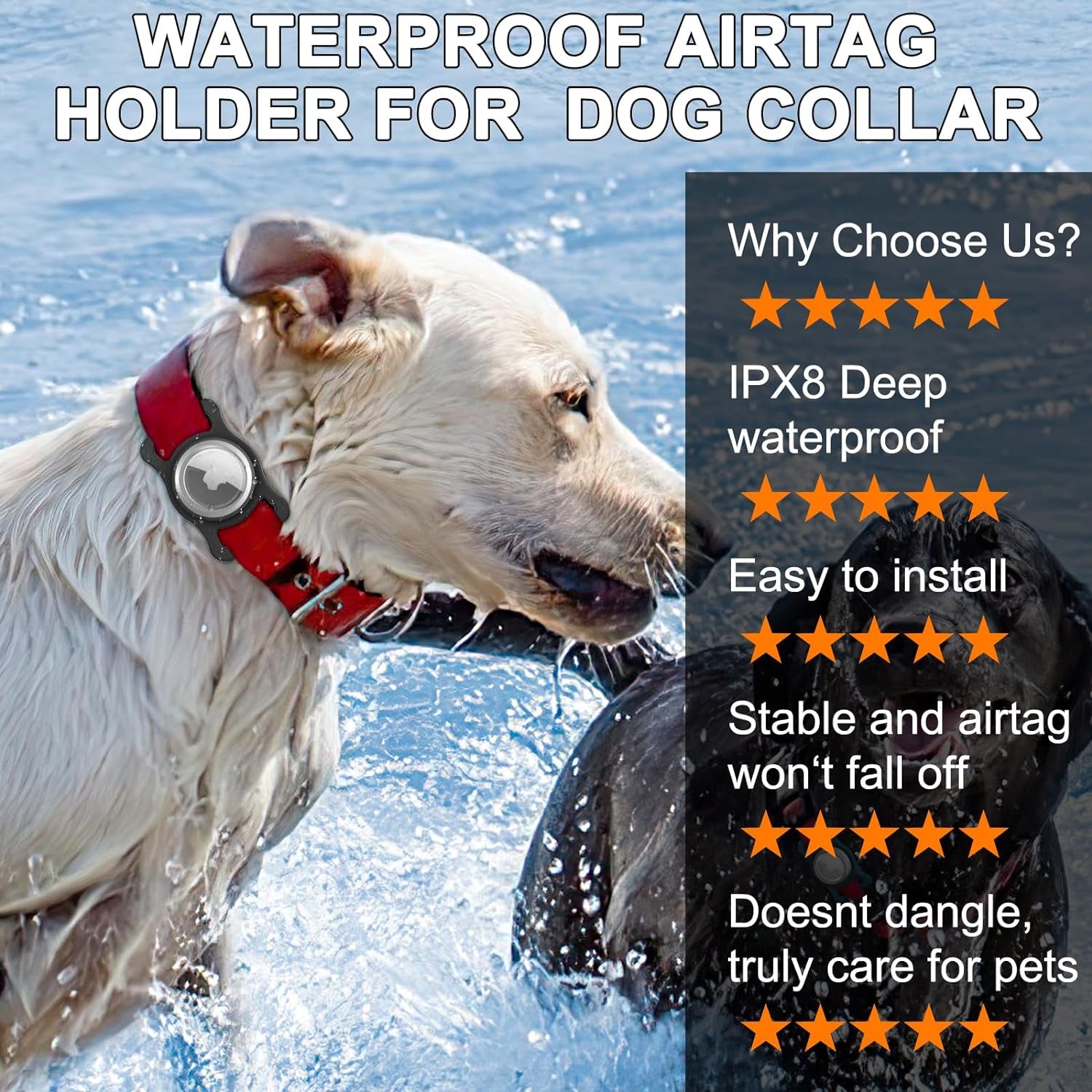 Airtag Holder Dog Collar - Waterproof Protective Apple Air Tag Tracker Cover for Medium to Large Dog Collar | Will Not Damage Your Collar,Perfect Way to GPS Track Your Dog