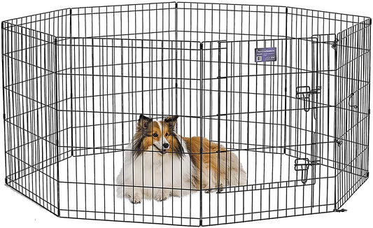 Midwest Homes for Pets Foldable Metal Dog Exercise Pen / Pet Playpen. Black W/ Door, 24'W X 30'H, 1-Year Manufacturer'S Warranty