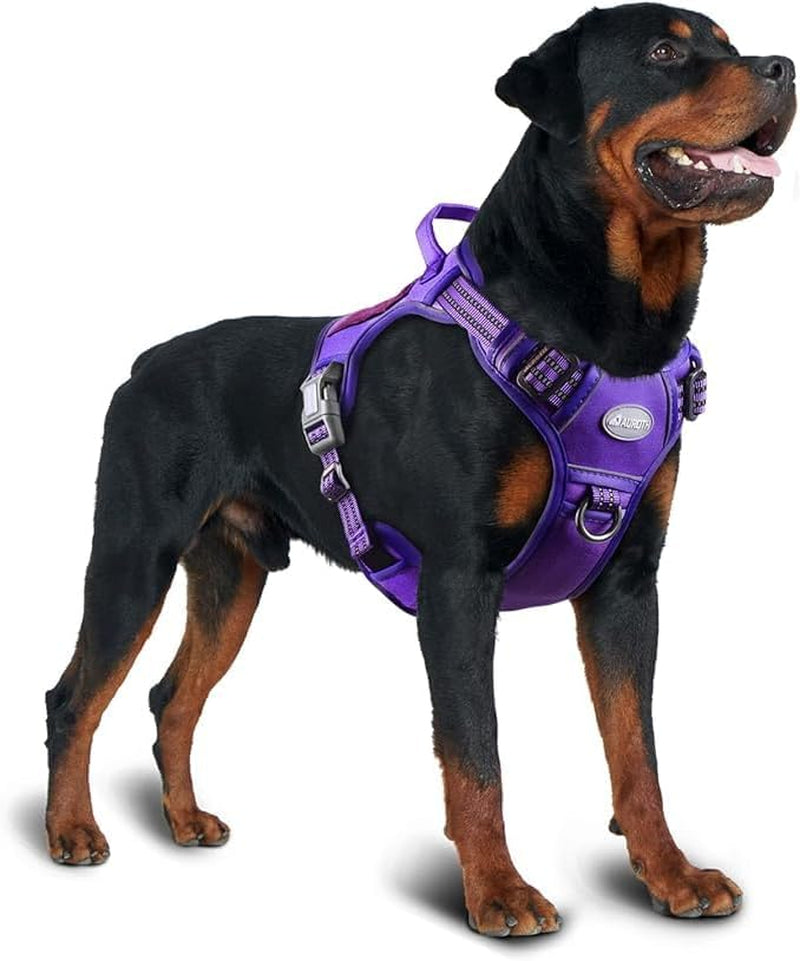 Auroth Tactical Dog Harness for Large Dogs No Pull Adjustable Pet Harness Reflective K9 Working Training Easy Control Pet Vest Military Service Dog Harnesses Purple L