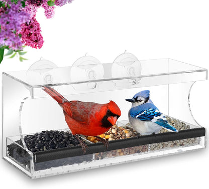 MrCrafts Window Bird Feeder for Outside with Strong Suction Cups, Fits for Cardinals, Finches, Chickadees etc