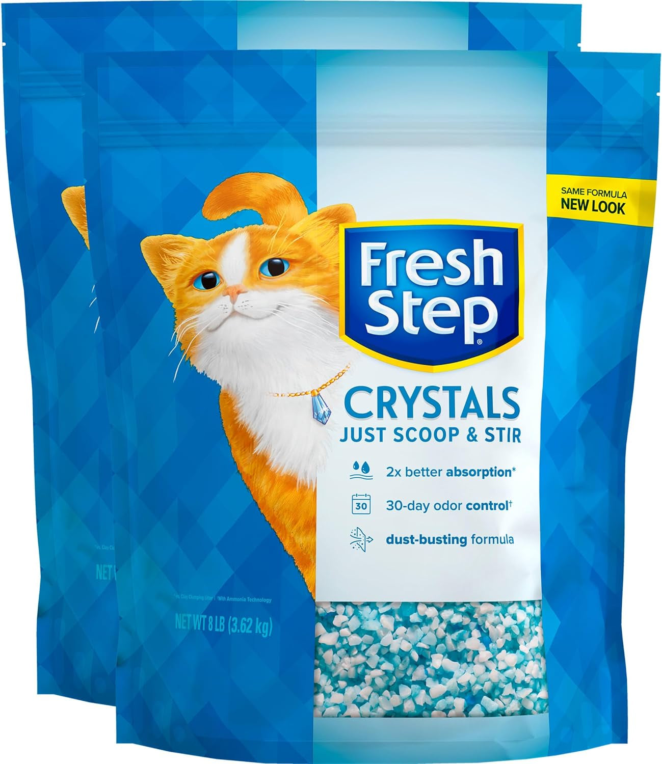 Fresh Step Crystals, Premium Cat Litter, Scented, 16 Lbs Total, (2 Pack of 8Lb Bags) (Package May Vary)